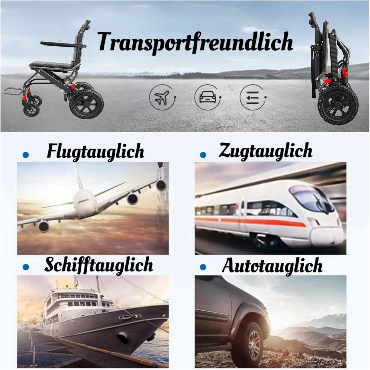 ByteTecpeak M1 Faltbarer Aluminium-Rollstuhl – Leicht, reisetauglich und belastbar bis 100 kg