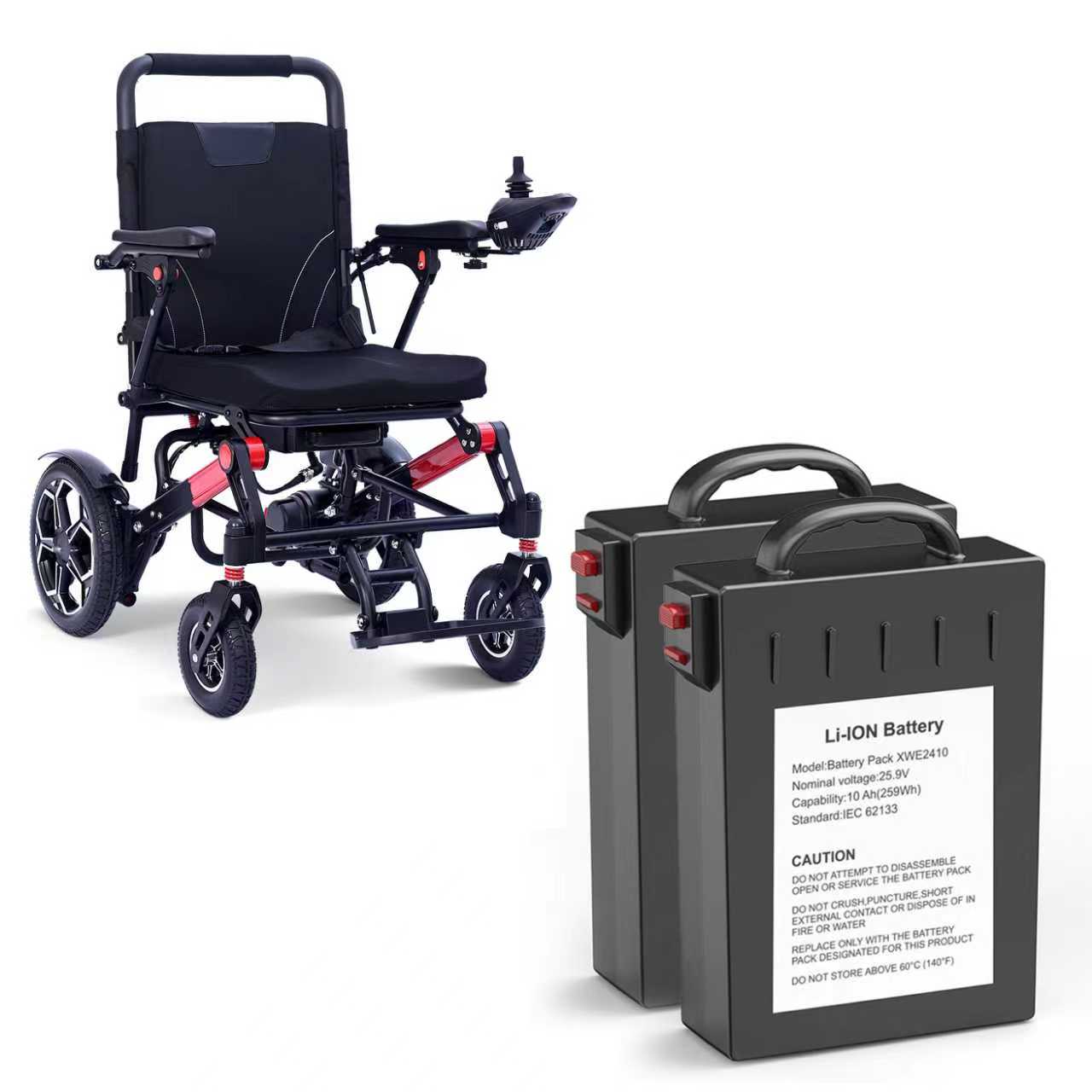 Fauteuil roulant électrique pliable ByteTecpeak XPR04, autonomie 2 x 20 km, deux batteries 12 Ah