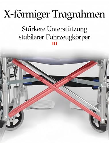 ByteTecpeak M3 Ultraleichter faltbarer Rollstuhl mit Bremsen, Sitzbreite 44,5 cm