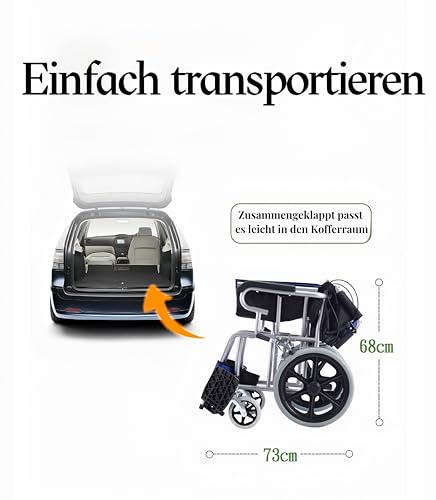 ByteTecpeak M3 Ultraleichter faltbarer Rollstuhl mit Bremsen, Sitzbreite 44,5 cm