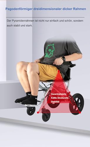 ByteTecpeak M2 Klappbarer gelber Aluminiumrollstuhl – leicht und reisetauglich, kann bis zu 100 kg tragen