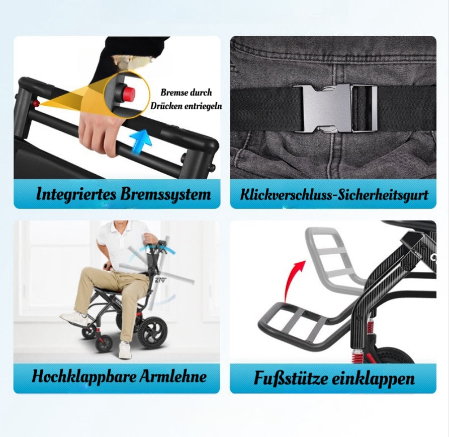 ByteTecpeak M1 Faltbarer Aluminium-Rollstuhl – Leicht, reisetauglich und belastbar bis 100 kg
