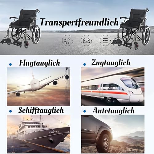 ByteTecpeak M4 Faltbarer Aluminium-Rollstuhl mit Stoßdämpfungssystem und Fußstütze