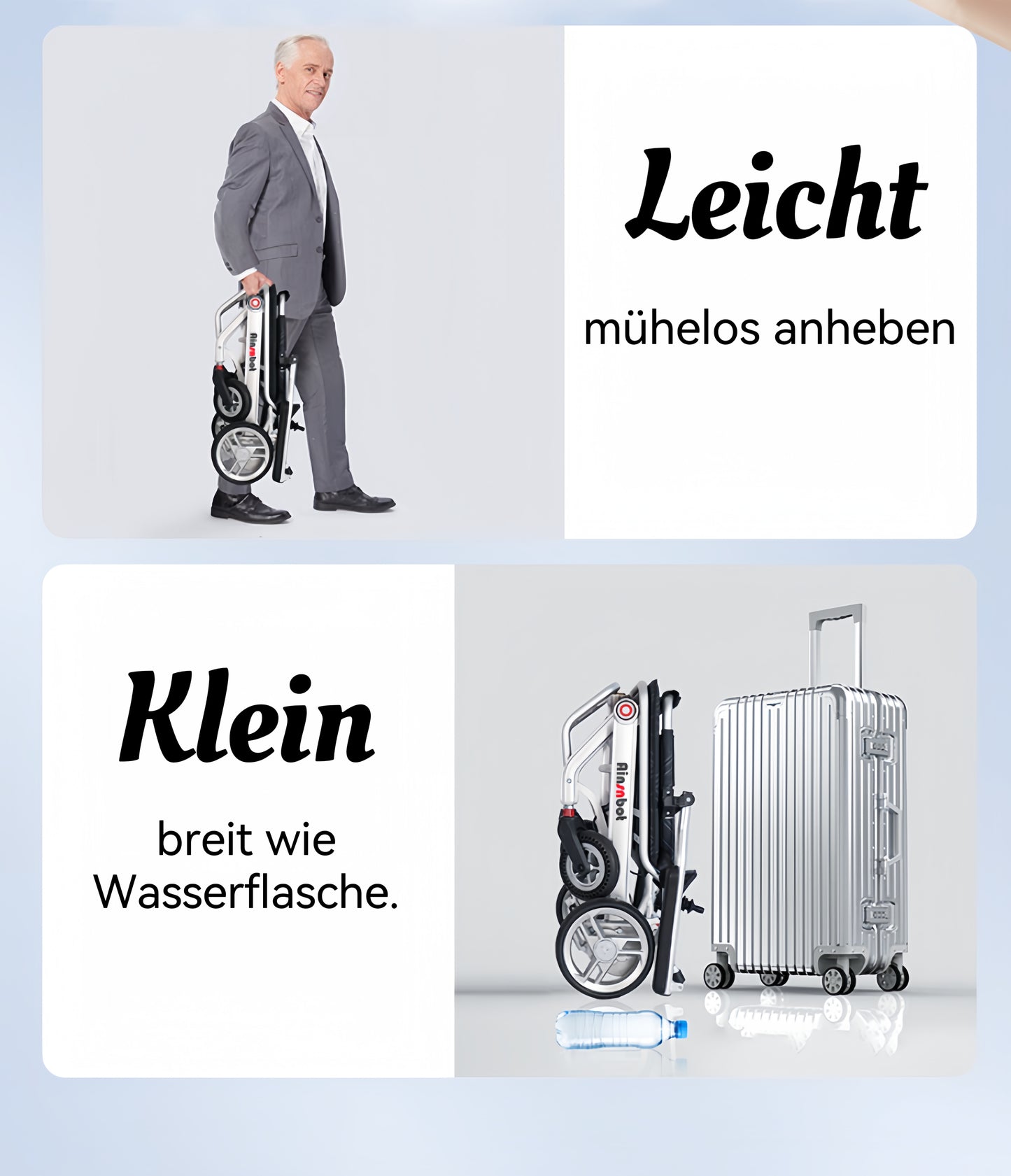 ByteTecpeak D01 Silber ultraleichter Elektrorollstuhl - 14.1 kg, 12A Lithium-Batterie, 20km Reichweite