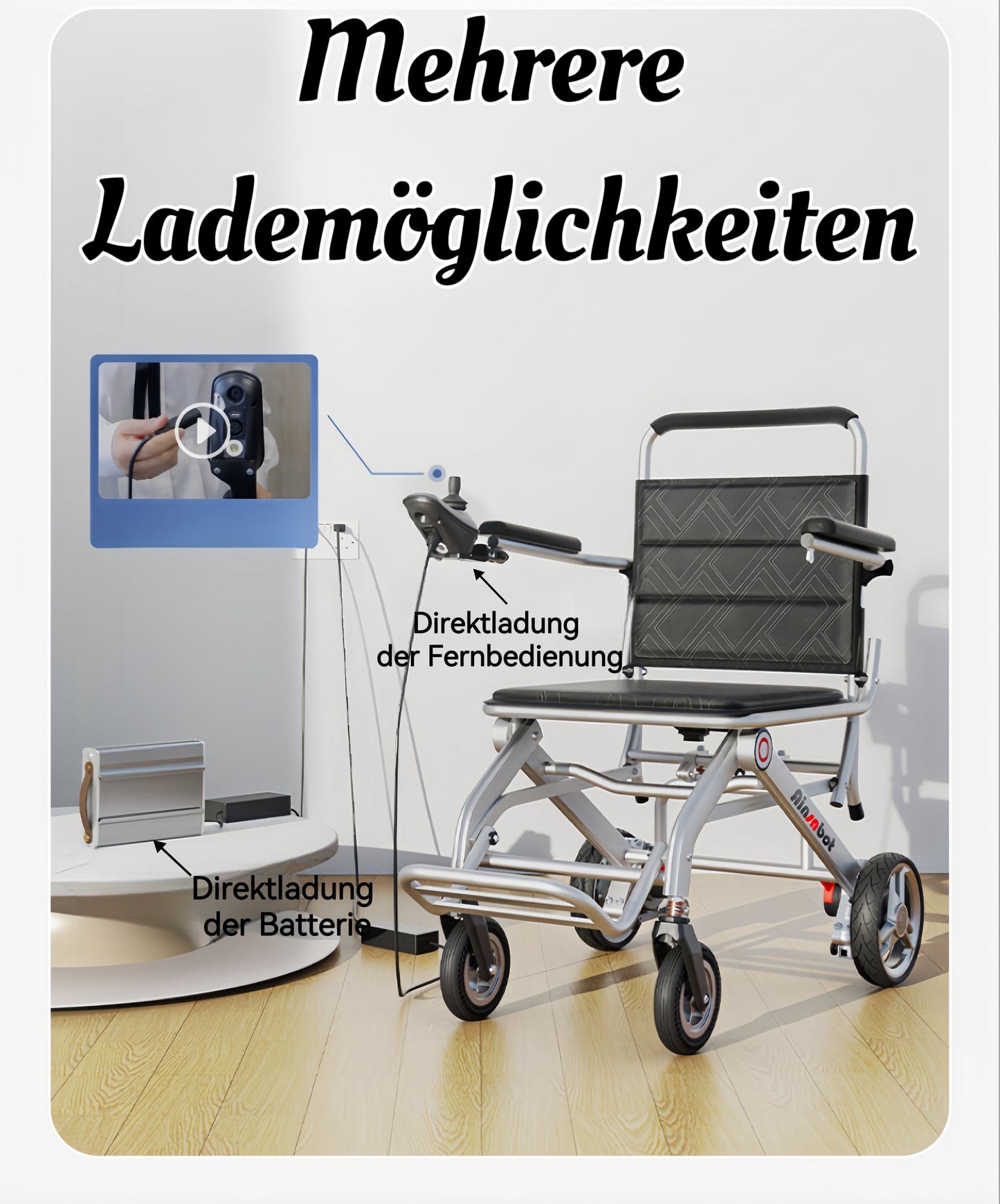 ByteTecpeak D01 Silber ultraleichter Elektrorollstuhl - 14.1 kg, 12A Lithium-Batterie, 20km Reichweite
