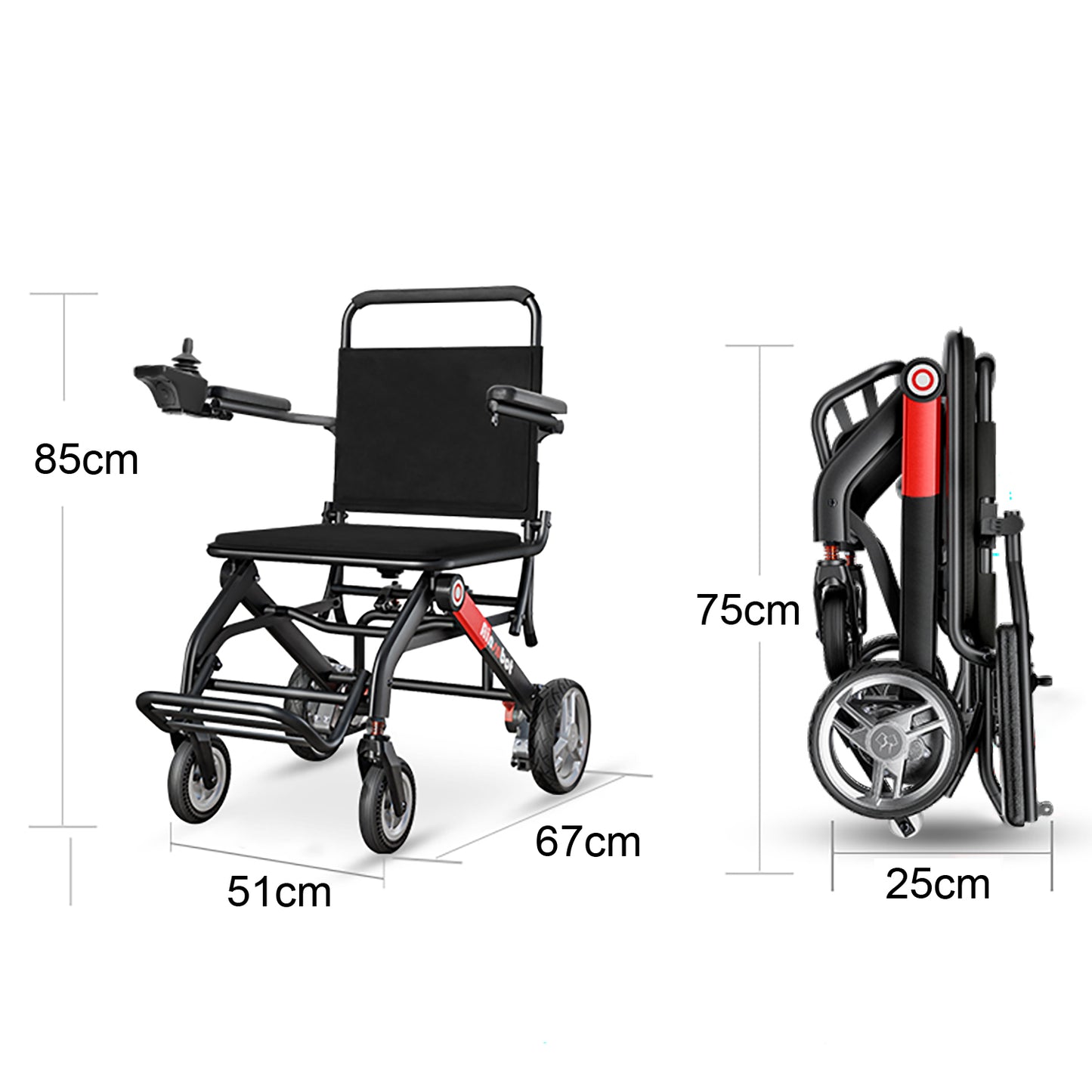 ByteTecpeak-D01 Rollstuhl, wiegt 14.1kg, Ultraleichter Elektrischer Rollstuhl