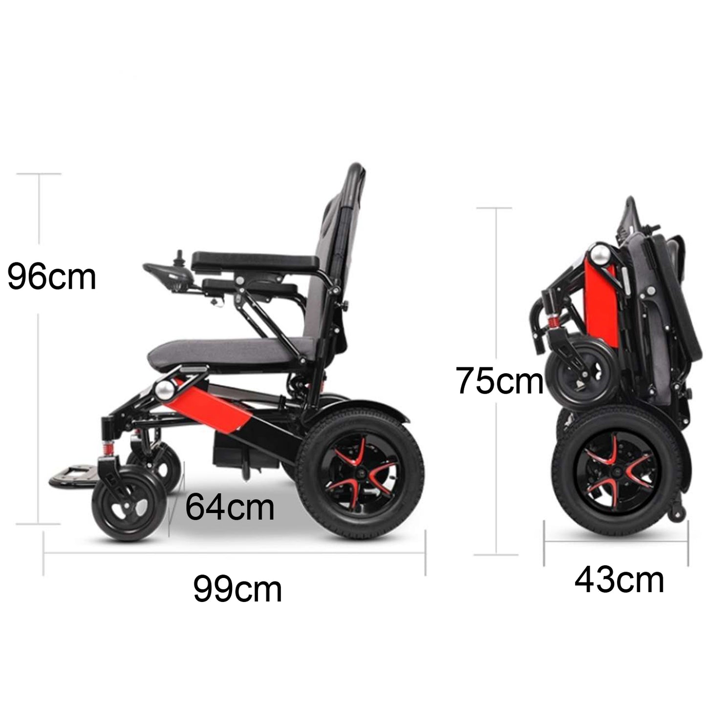 ByteTecpeak D02 Aluminium elektrische rolstoel met verstelbare rugleuning, krachtige 500W motor, 33 km bereik