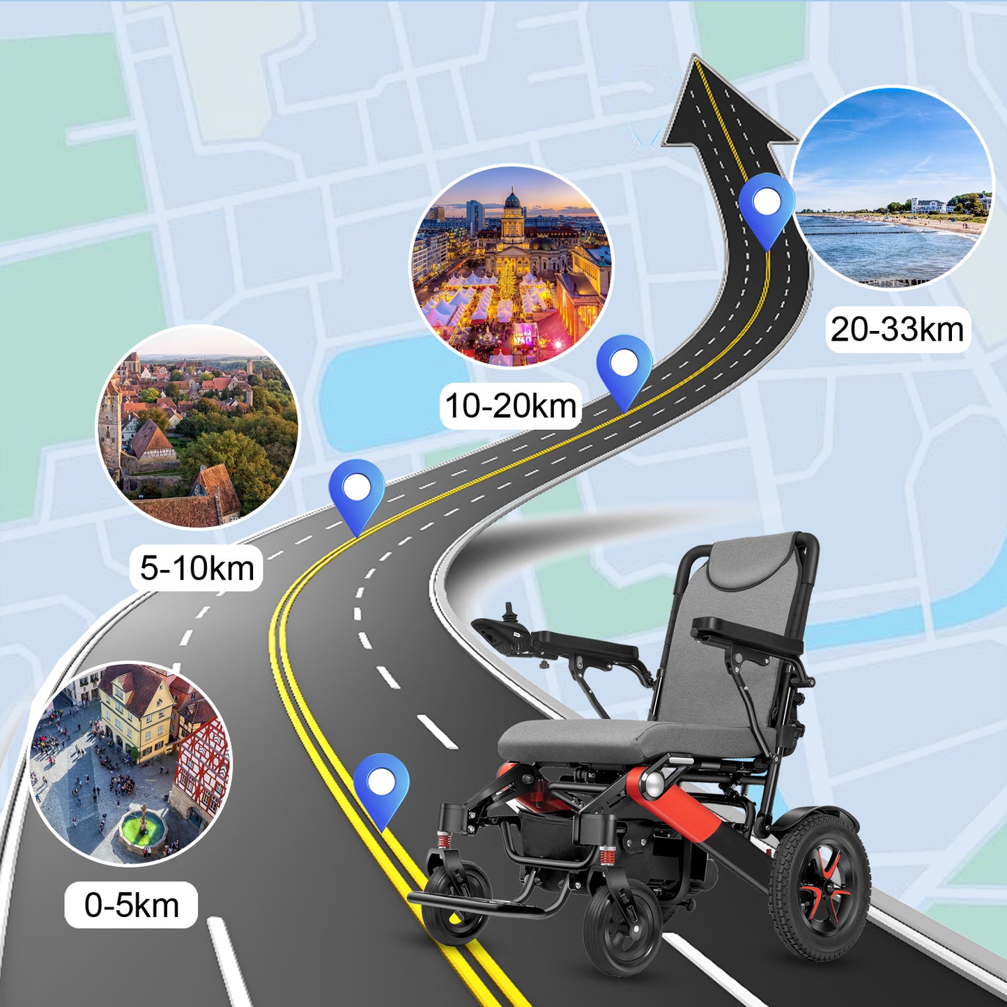 ByteTecpeak D02 elektrische rolstoel, 22Ah lithiumbatterij, 33 km actieradius