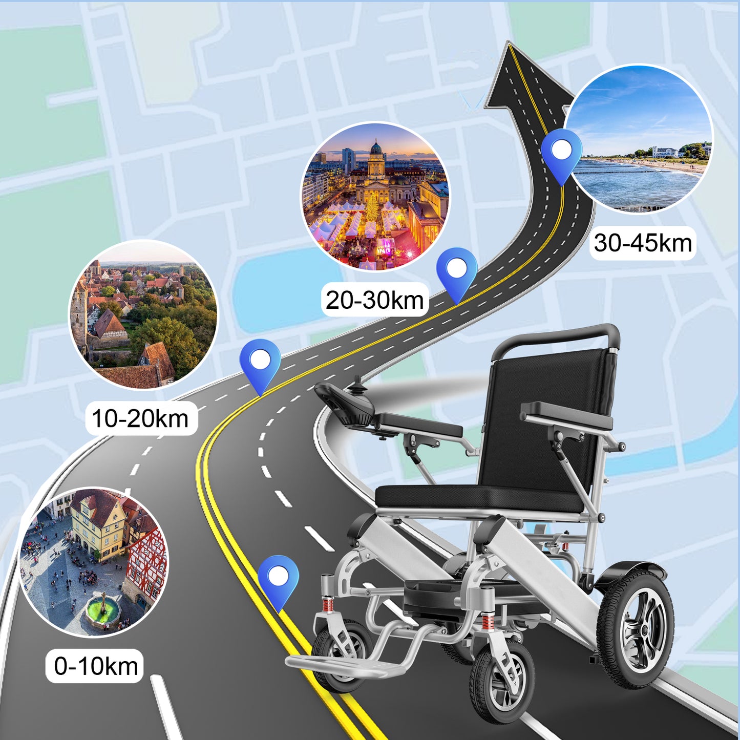 ByteTecpeak D03 Opvouwbare elektrische rolstoel, 30 km bereik