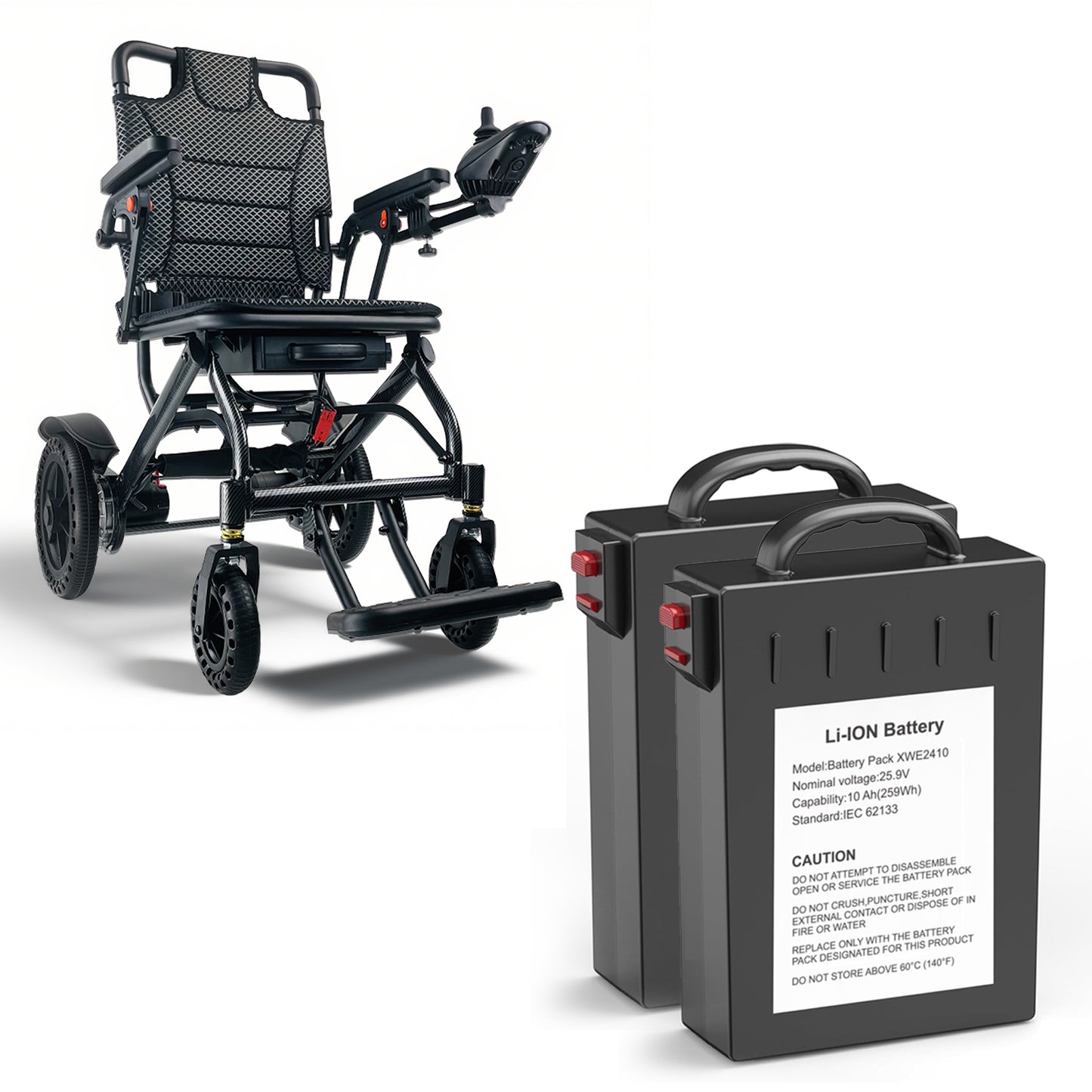 ByteTecpeak D04 Schwarz E-Rollstuhl mit Doppel 10Ah Akku, Reichweite 2 x 20 km