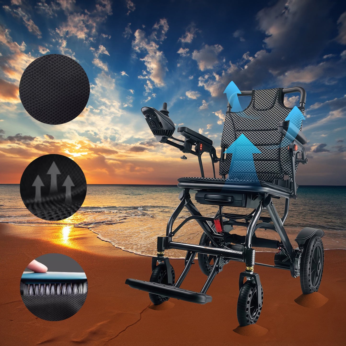 ByteTecpeak D04 Schwarz E-Rollstuhl mit Doppel 10Ah Akku, Reichweite 2 x 20 km