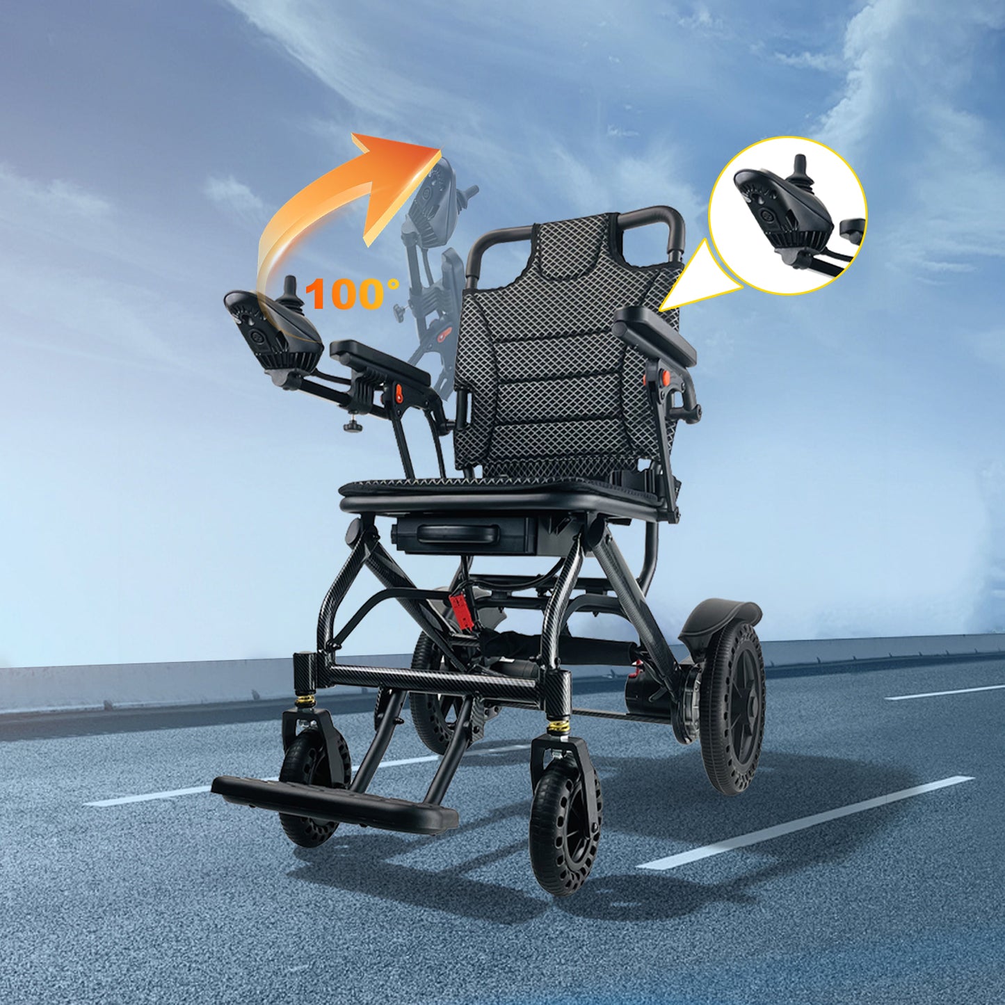 ByteTecpeak D04 Schwarz E-Rollstuhl mit Doppel 10Ah Akku, Reichweite 2 x 20 km