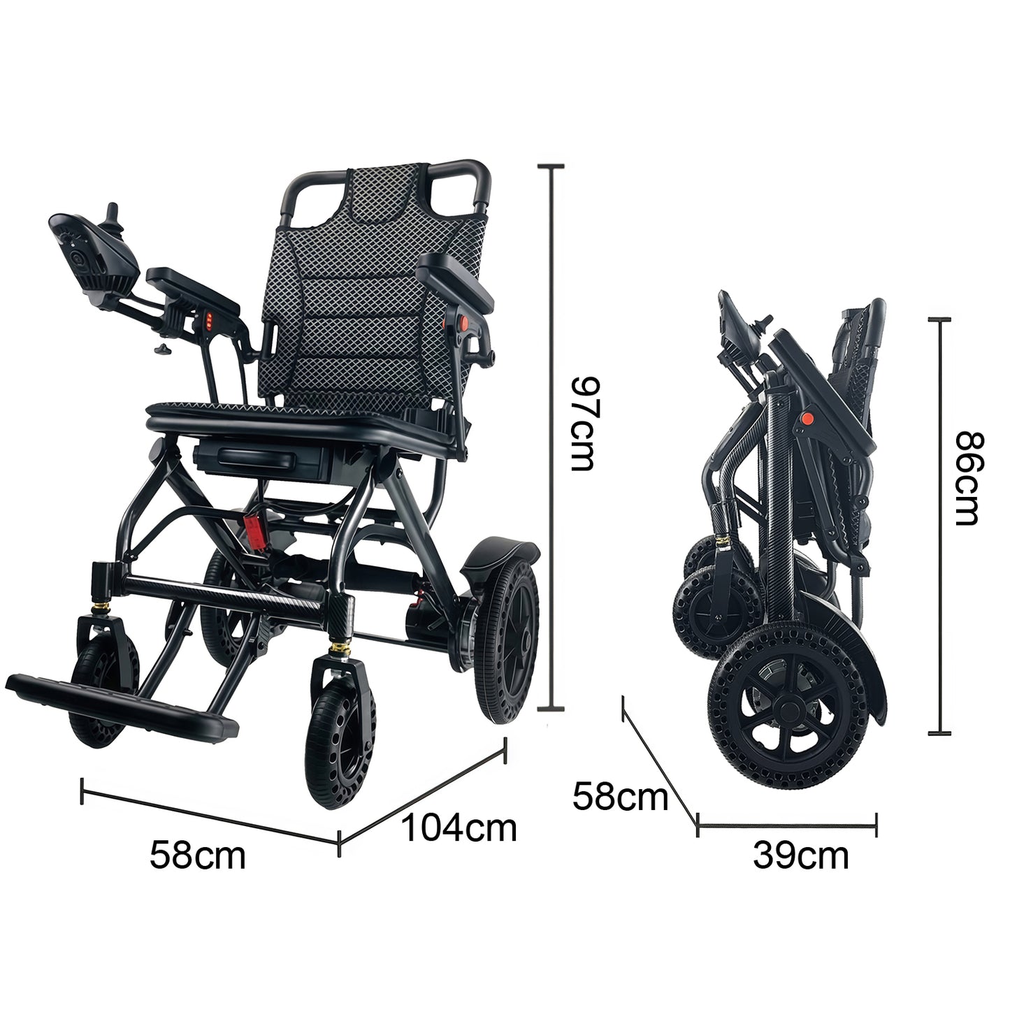 ByteTecpeak D04 Schwarz E-Rollstuhl mit Doppel 10Ah Akku, Reichweite 2 x 20 km