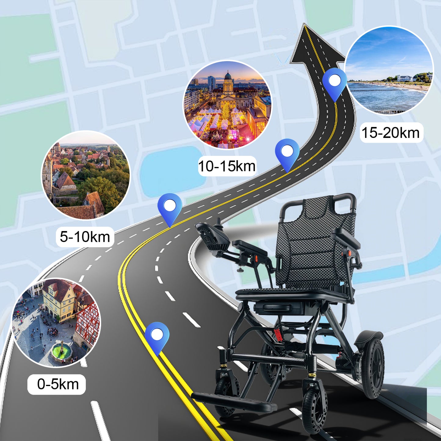 ByteTecpeak D04 Schwarz E-Rollstuhl mit Doppel 10Ah Akku, Reichweite 2 x 20 km