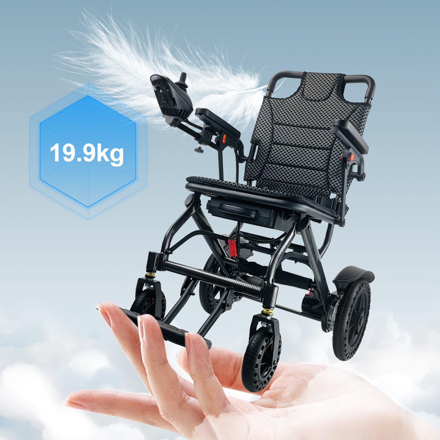 ByteTecpeak D04 Schwarz E-Rollstuhl mit Doppel 10Ah Akku, Reichweite 2 x 20 km