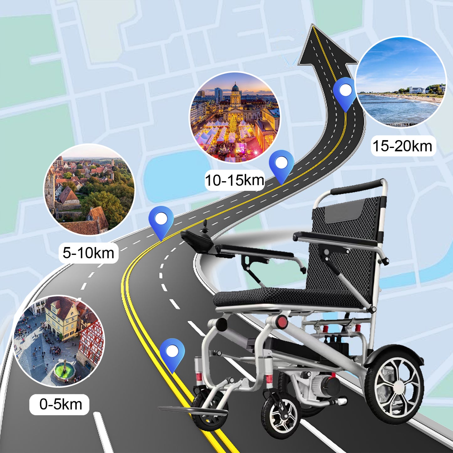 ByteTecpeak D06 Ultraleichter Faltbarer Elektrischer Rollstuhl, 20 km Reichweite