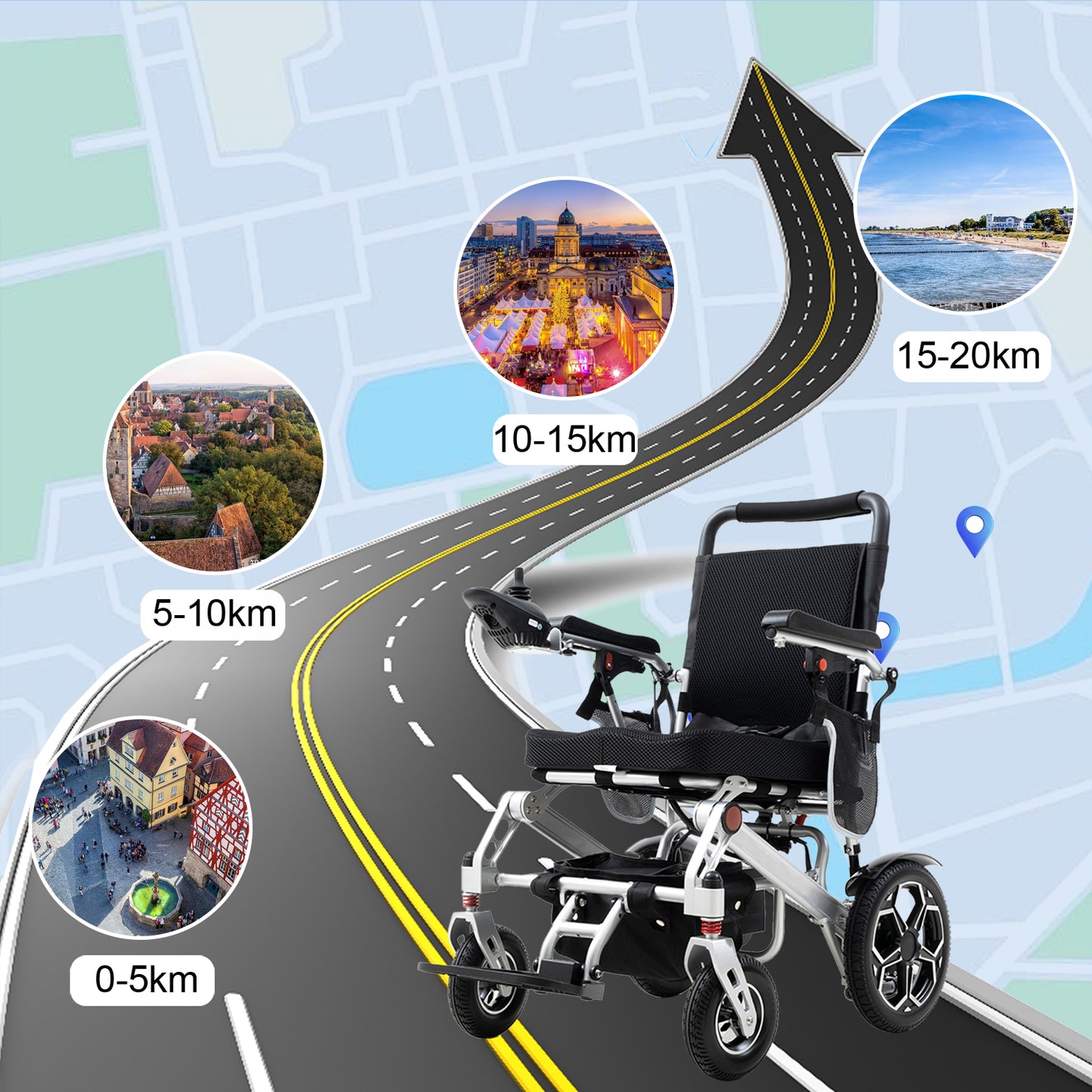 ByteTecpeak D10 Faltbar E-Rollstuhl – 12Ah Akku, Bis 150 kg belastbar,20 km Reichweite
