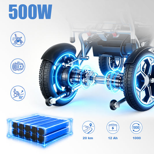 ByteTecpeak D10 Faltbar E-Rollstuhl – 12Ah Akku, Bis 150 kg belastbar,20 km Reichweite