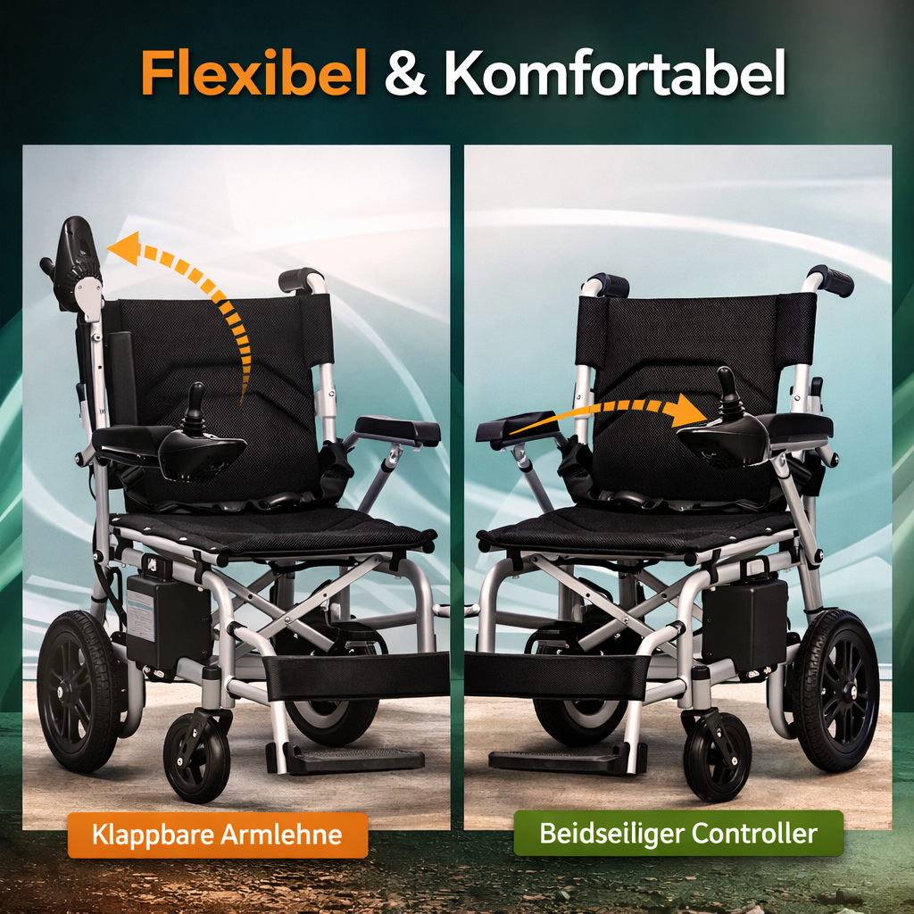 ByteTecpeak D12 Elektrorollstuhl – leicht, faltbar 20 km Reichweite