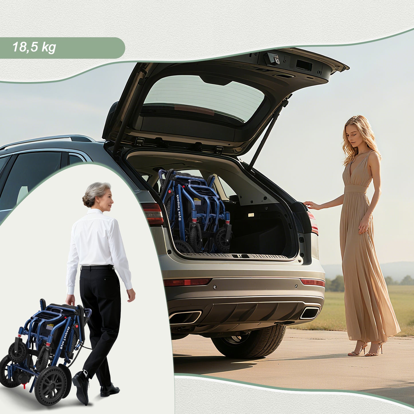 ByteTecpeak D14 Összecsukható Elektromos Kerekesszék 18,5 kg – 500 W, 12 Ah Lítium Akkumulátor