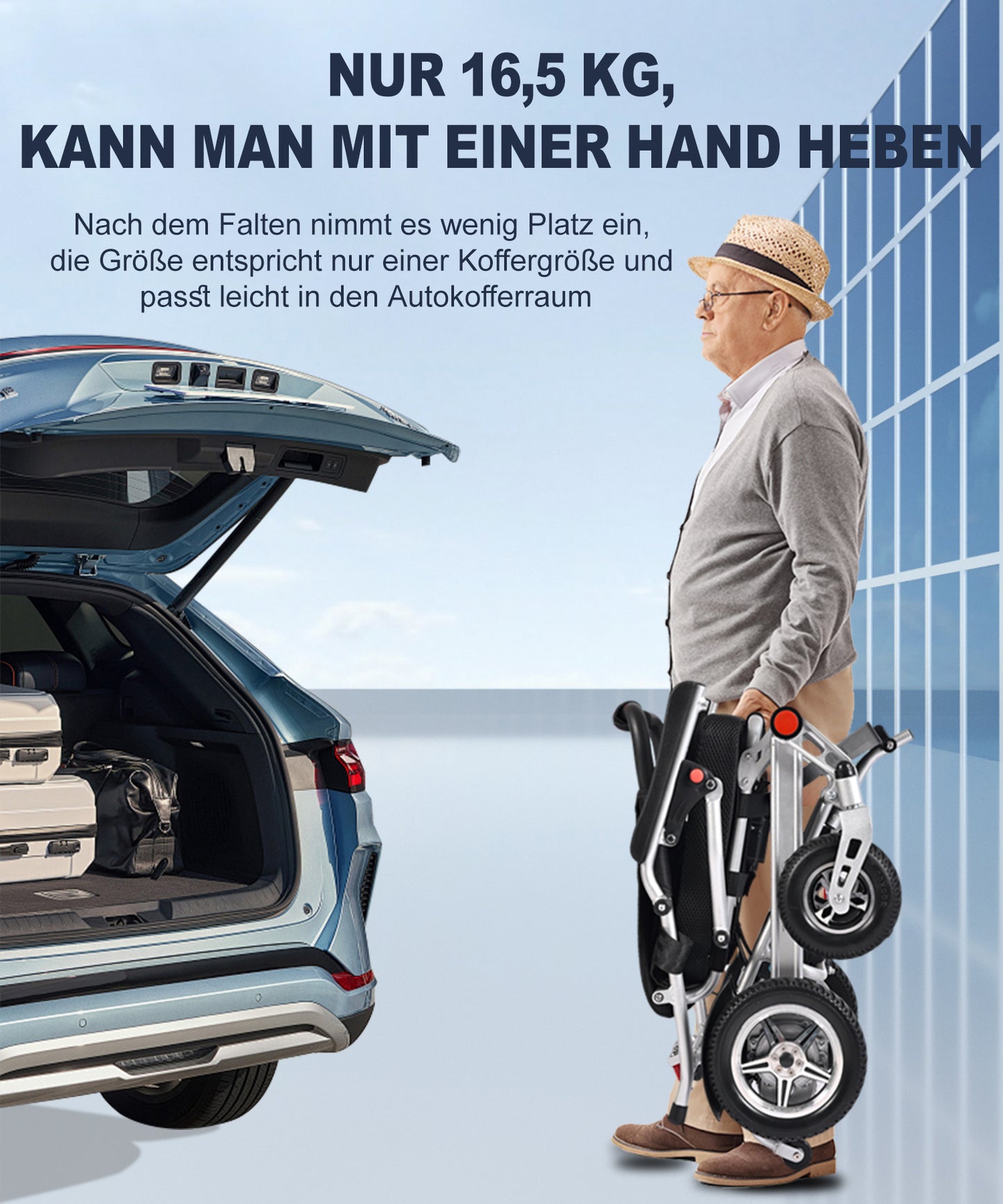 ByteTecpeak D10 Ultra-Leichter Elektrorollstuhl | 22kg · 200W Dual-Motor · 20km Reichweite · Faltbar & Reisefreundlich