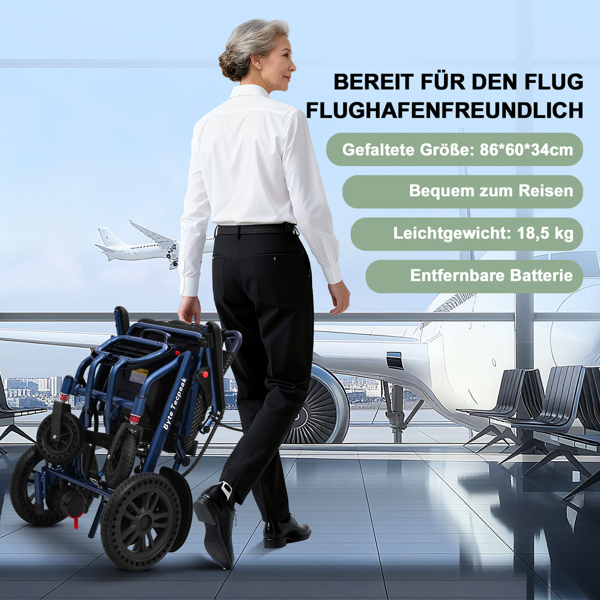 ByteTecpeak D14 Electric Wheelchair – 18.5 kg, 500W, 12Ah Battery, 20 km, 150 kg
