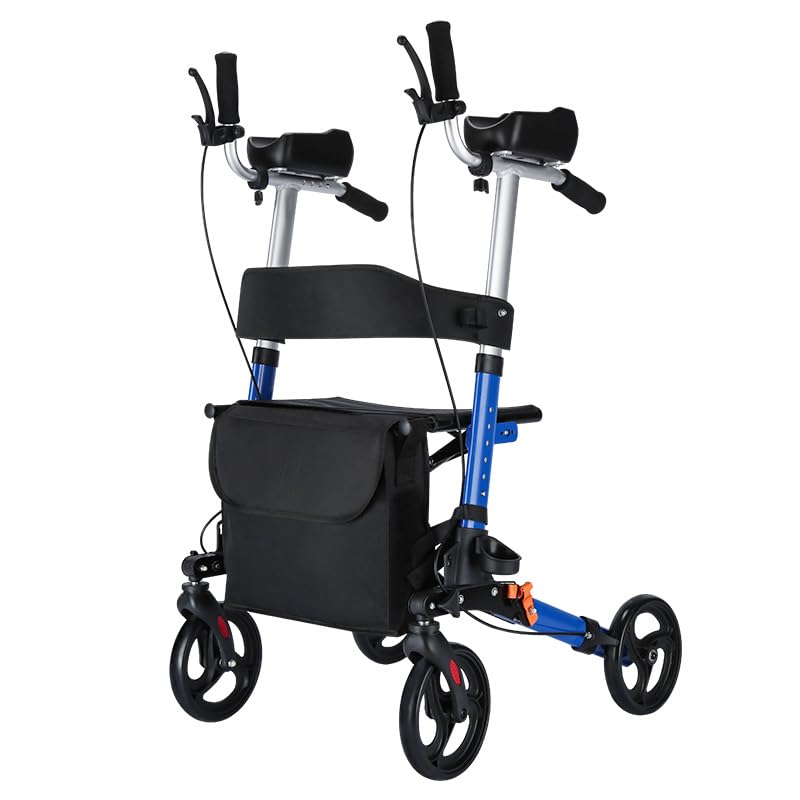 ByteTecpeak R2 Leichter faltbarer Rollator aus Aluminium, mit Sitz, Krücken, Rückenlehne und Tasche, ausgestattet mit verstellbaren Unterarmauflagen, belastbar bis 100 kg, ideal für Senioren.