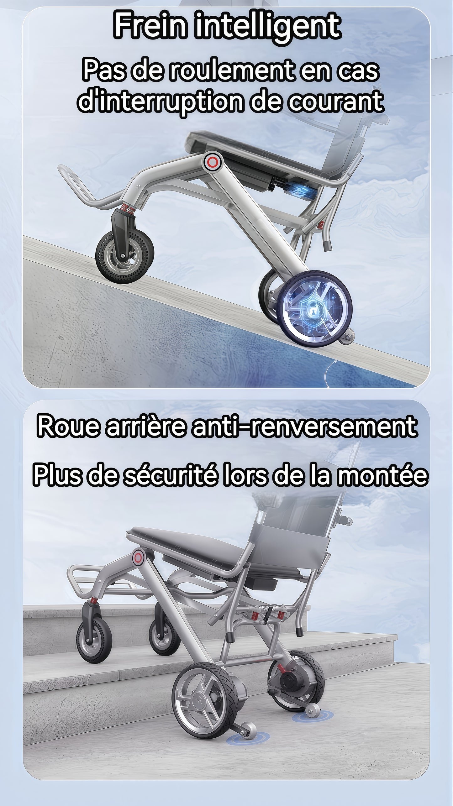 ByteTecpeak D01 seulement 14.1kg Fauteuil roulant électrique ultraléger, pliable et portable, adapté à l'avion, avec batterie lithium-ion 12A, charge maximale 150 kg