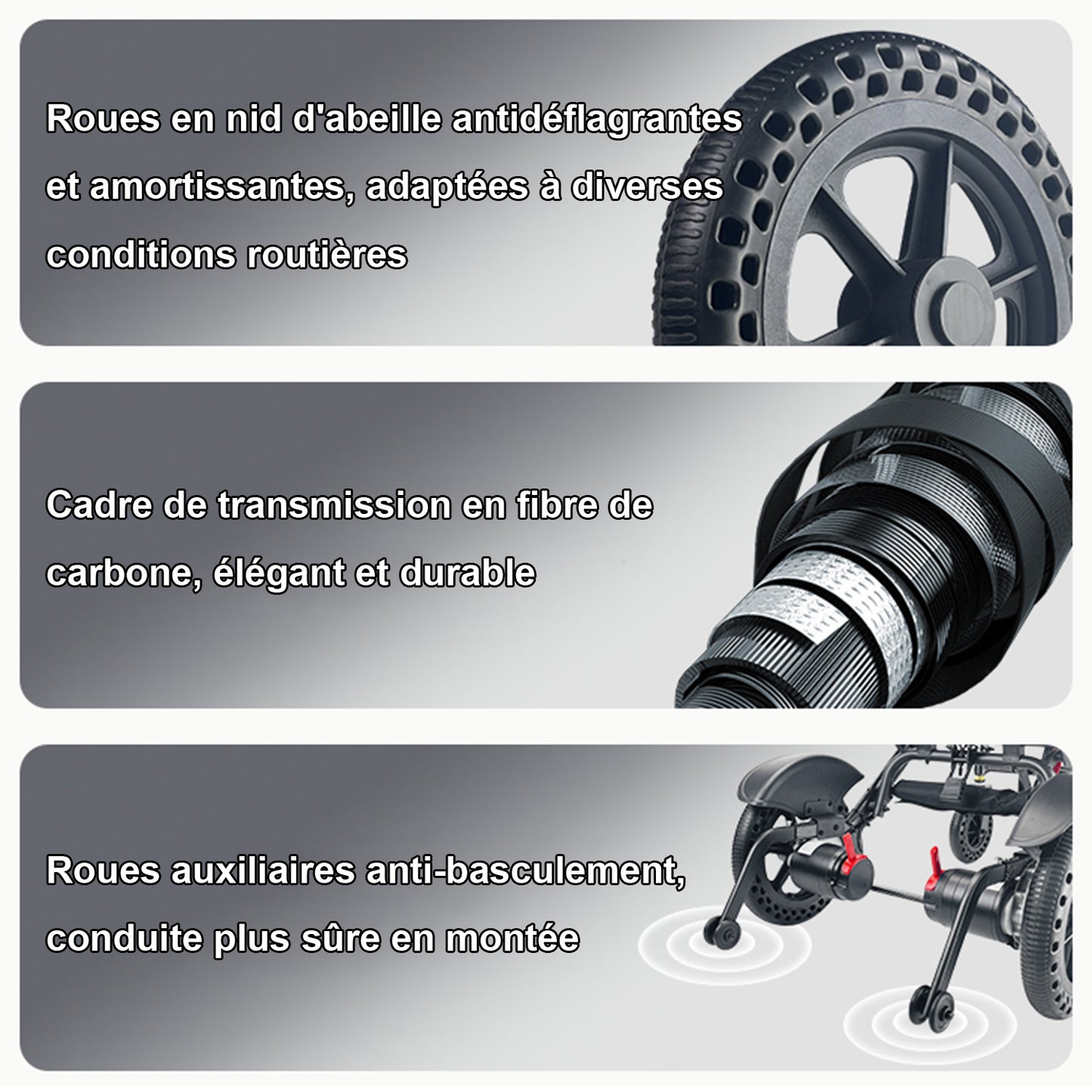 Fauteuil roulant électrique pliable léger ByteTecpeak D04 avec joystick à triple commande, télécommande et Bluetooth, moteur silencieux de 500 W, autonomie de 20 km