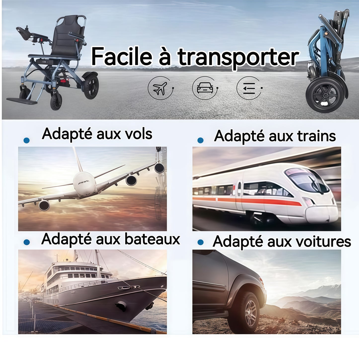 Fauteuil roulant électrique ByteTecpeak D04 - 17.9kg,moteur 500W, batterie lithium amovible 10Ah, frein électromagnétique, capacité de charge 150kg, idéal pour les voyages et la vie quotidienne