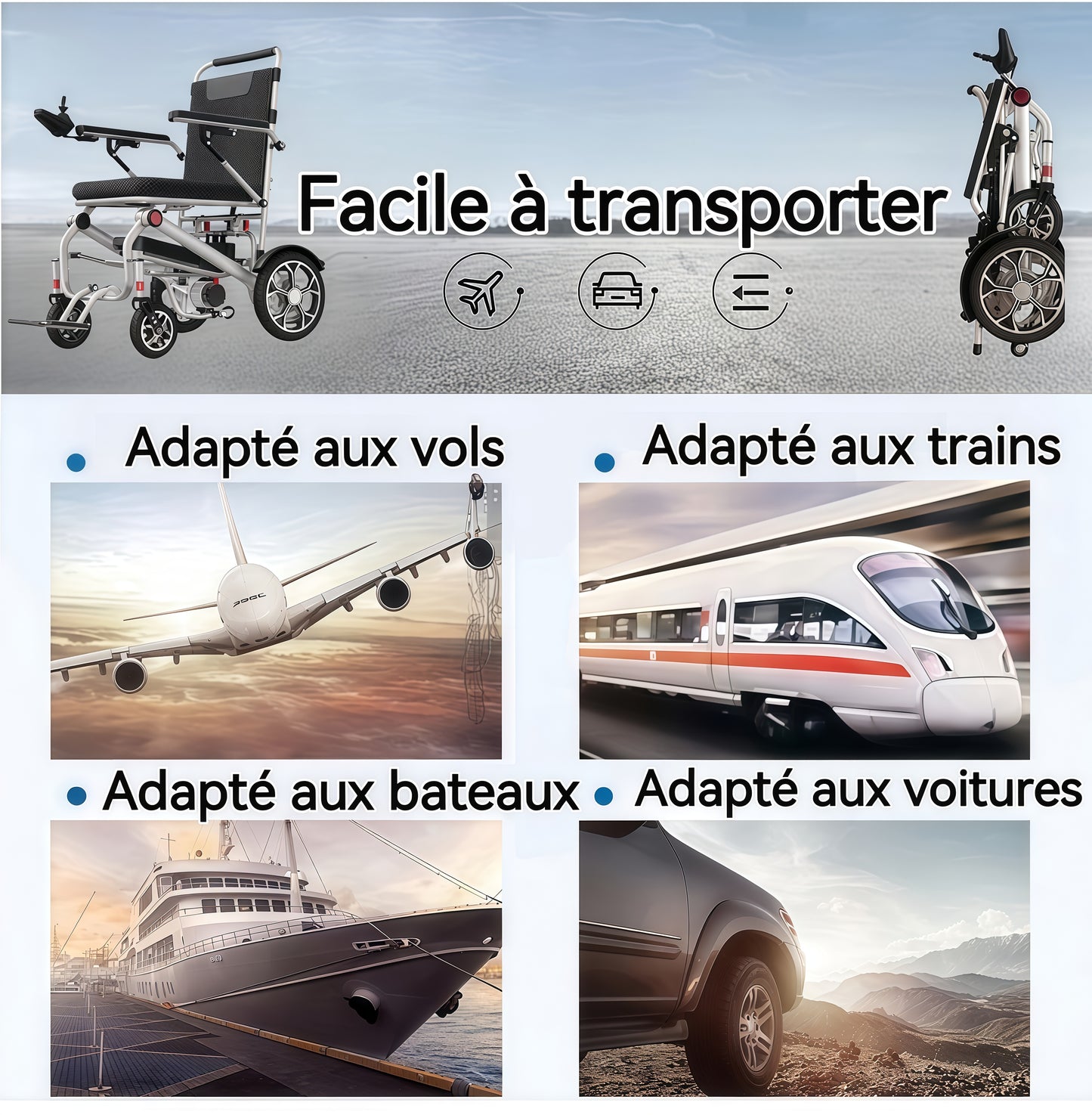 ByteTecpeak D06 Fauteuil roulant électrique pliable ultraléger, batterie au lithium 12Ah, charge maximale 150kg, portable et compact