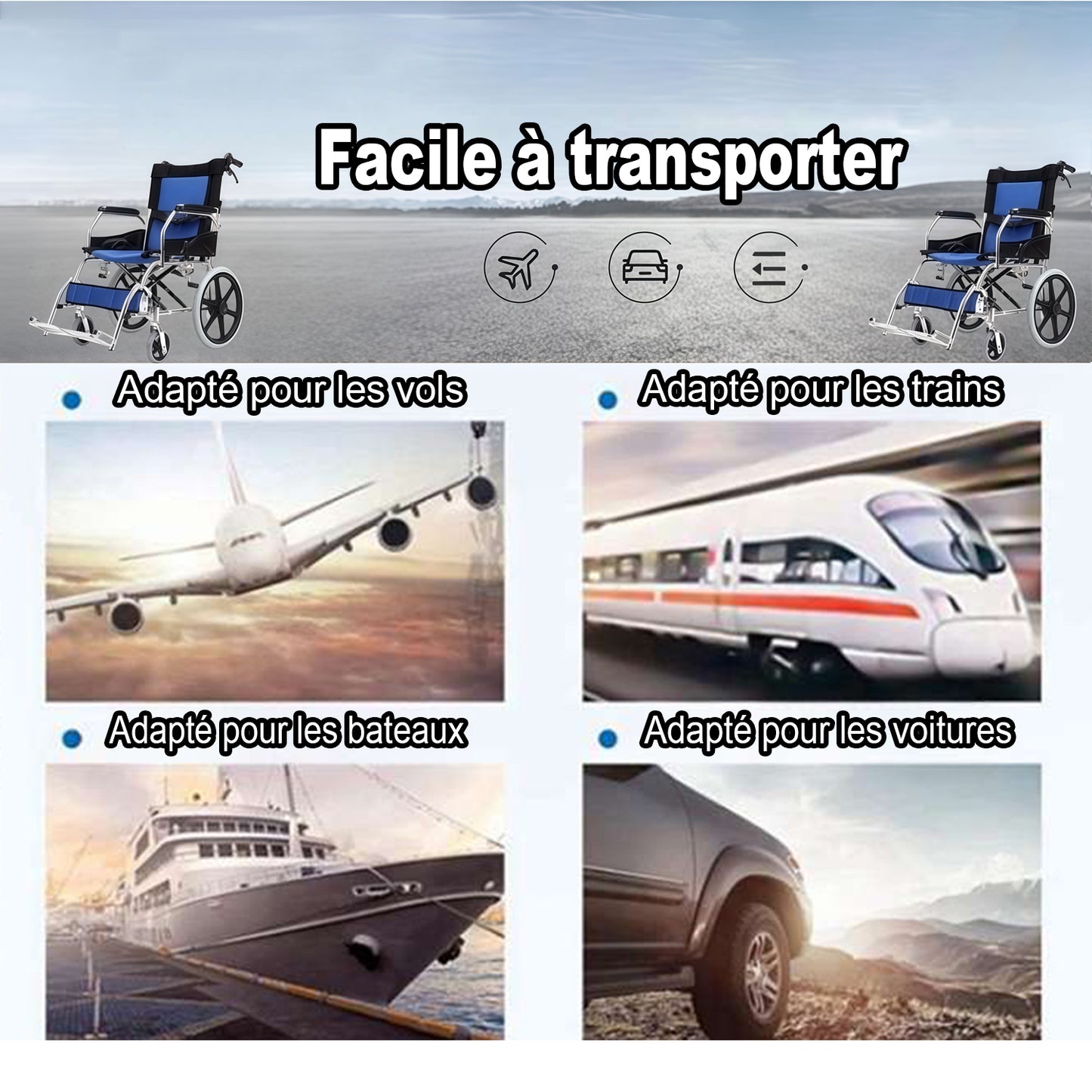 Fauteuil roulant pliable en aluminium ByteTecpeak M1 – Léger, facile à transporter et supportant jusqu'à 100 kg