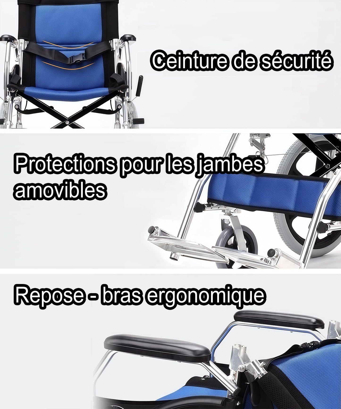 Fauteuil roulant pliable ultraléger ByteTecpeak M3 avec freins, largeur d'assise 44,5 cm