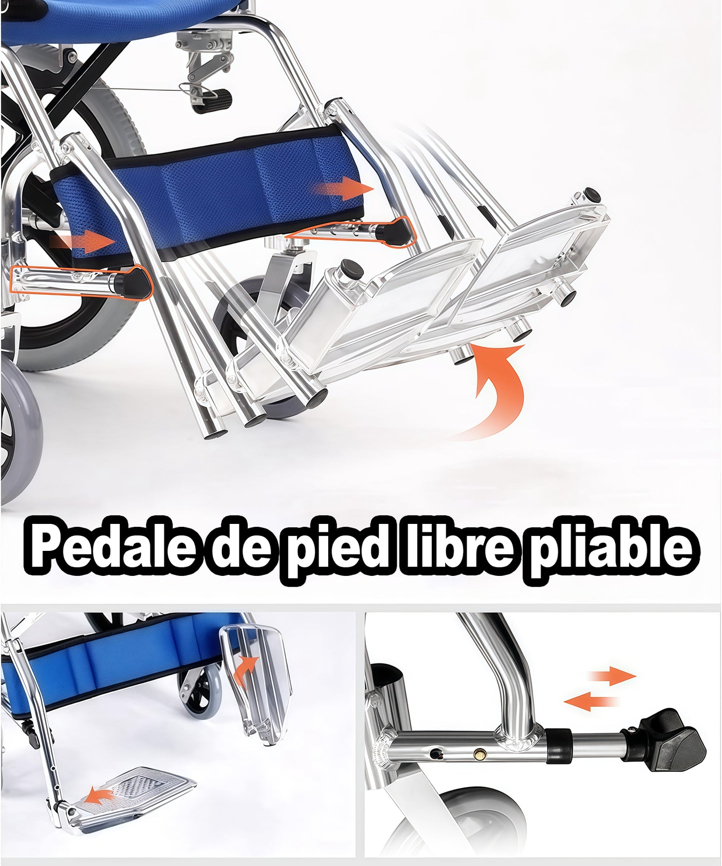 Fauteuil roulant pliable ultraléger ByteTecpeak M3 avec freins, largeur d'assise 44,5 cm