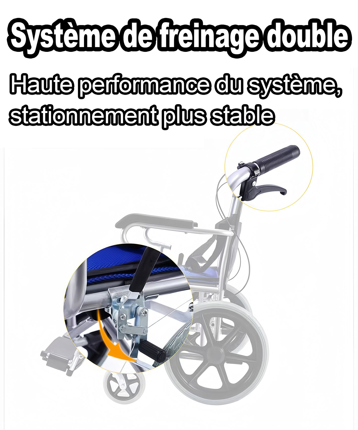 Fauteuil roulant pliable ultraléger ByteTecpeak M3 avec freins, largeur d'assise 44,5 cm