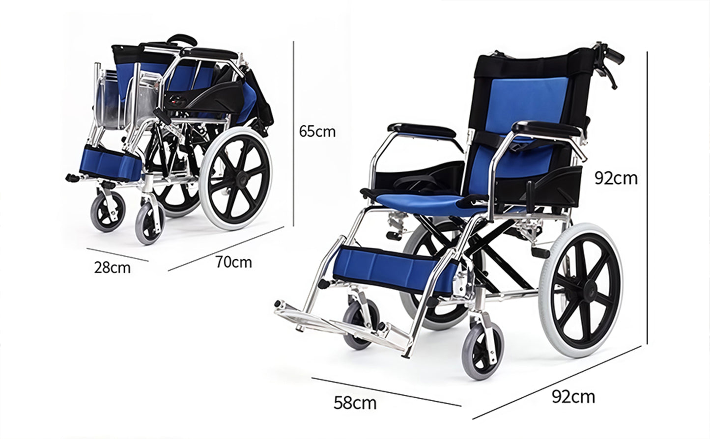 Fauteuil roulant pliable ultraléger ByteTecpeak M3 avec freins, largeur d'assise 44,5 cm