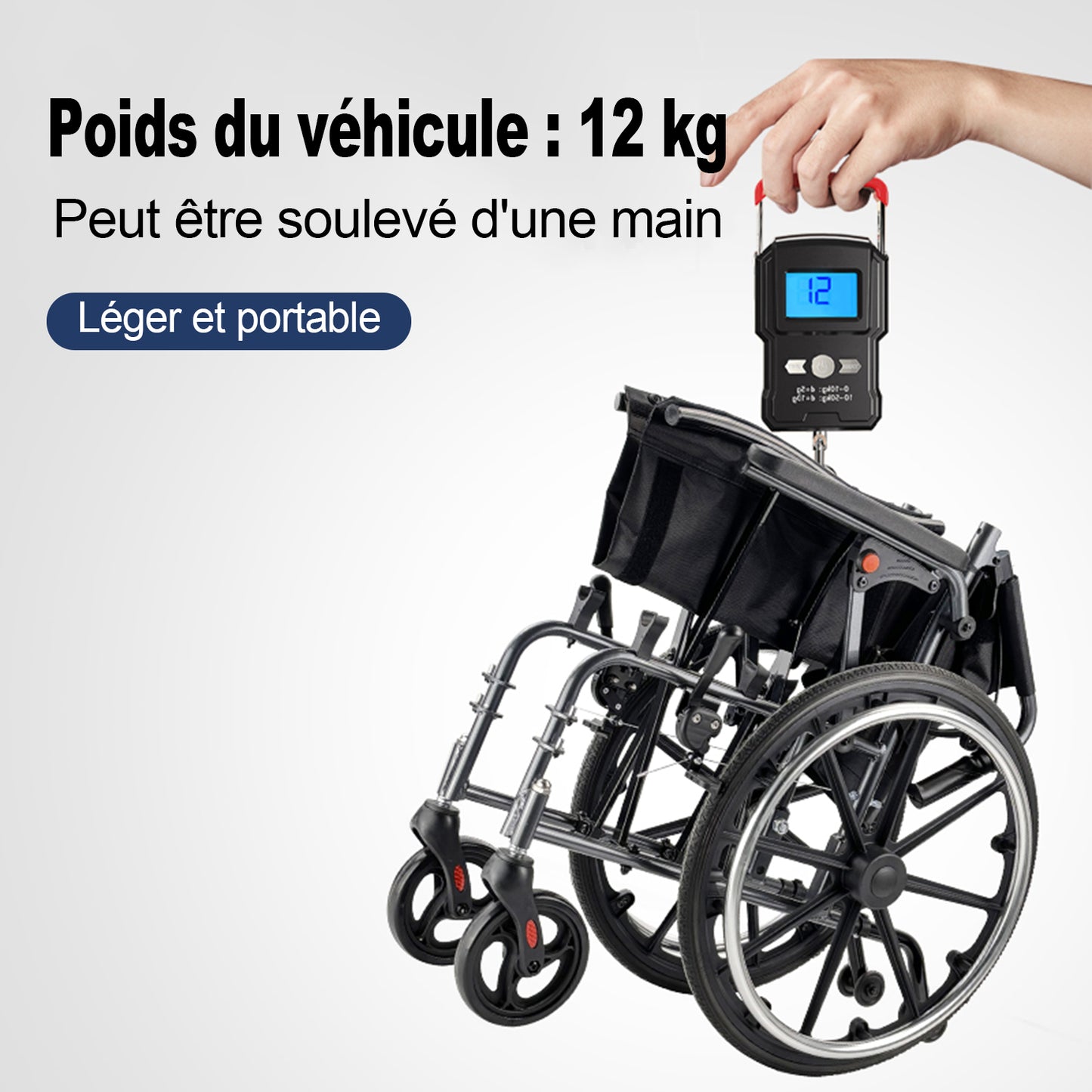 ByteTecpeak M4 Fauteuil roulant pliable avec double coussin d'assise, roues avant absorbant les chocs, châssis léger en aluminium, accoudoirs amovibles, caoutchouc plein sans entretien