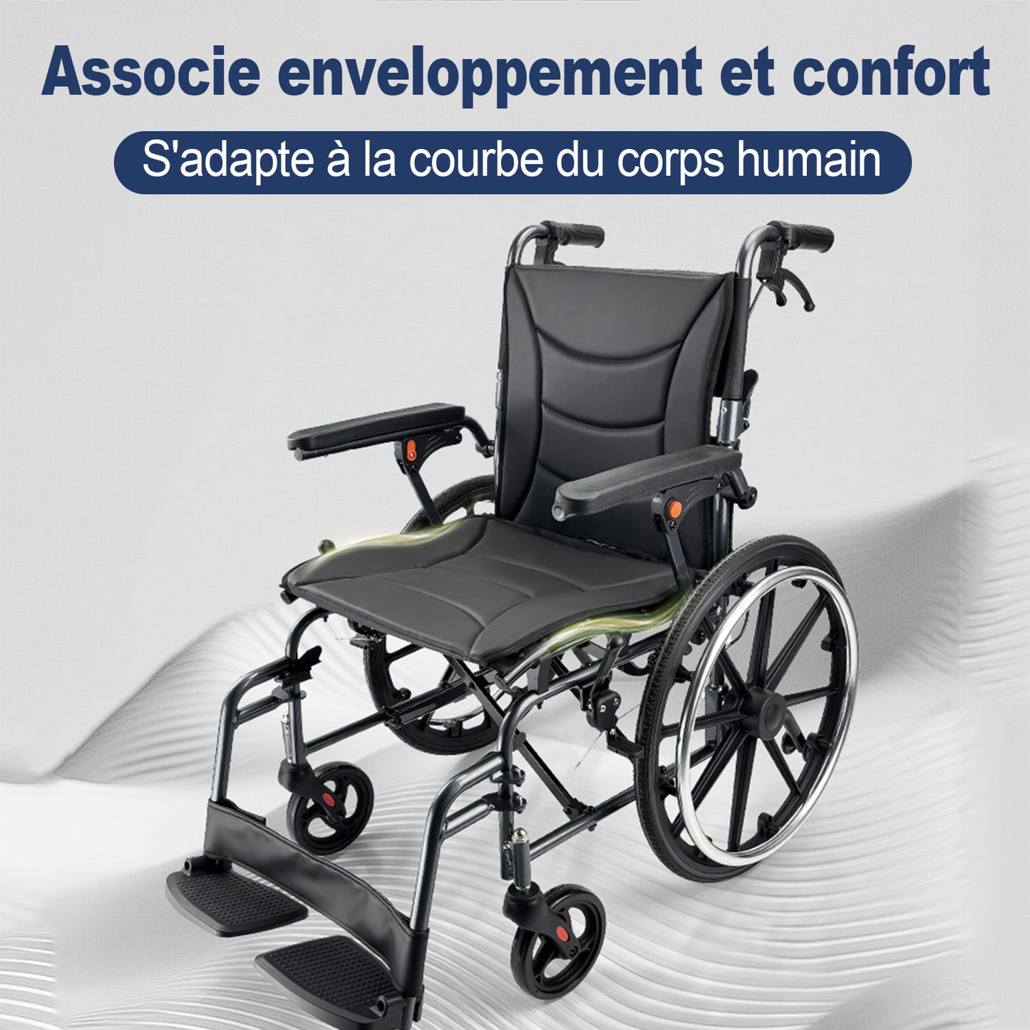 ByteTecpeak M4 Fauteuil roulant pliable avec double coussin d'assise, roues avant absorbant les chocs, châssis léger en aluminium, accoudoirs amovibles, caoutchouc plein sans entretien
