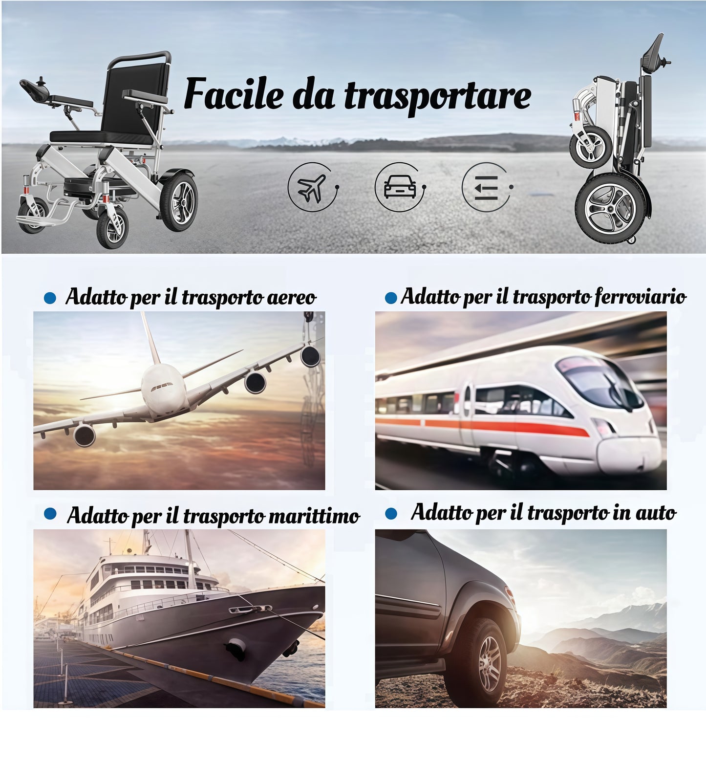 Carrozzina elettrica ByteTecpeak D03 -20Ah Batteria al litio,30 km di autonomia, motore 500W