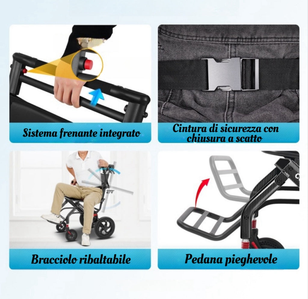 ByteTecpeak M1 Carrozzina pieghevole in alluminio - Leggera, adatta ai viaggi e con un carico massimo di 100 kg