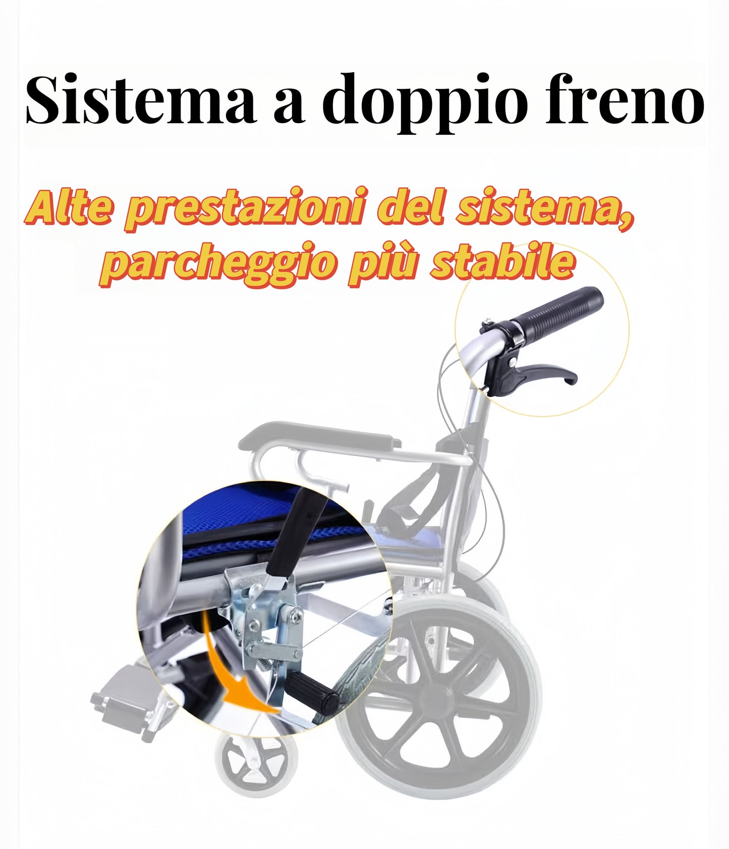 ByteTecpeak M3 Ultralight Carrozzina leggera pieghevole, carrozzina da transito, freno sulle maniglie Carrozzina da viaggio per disabili e anziani, poggiapiedi, braccioli, leggera, seduta 44,5 cm