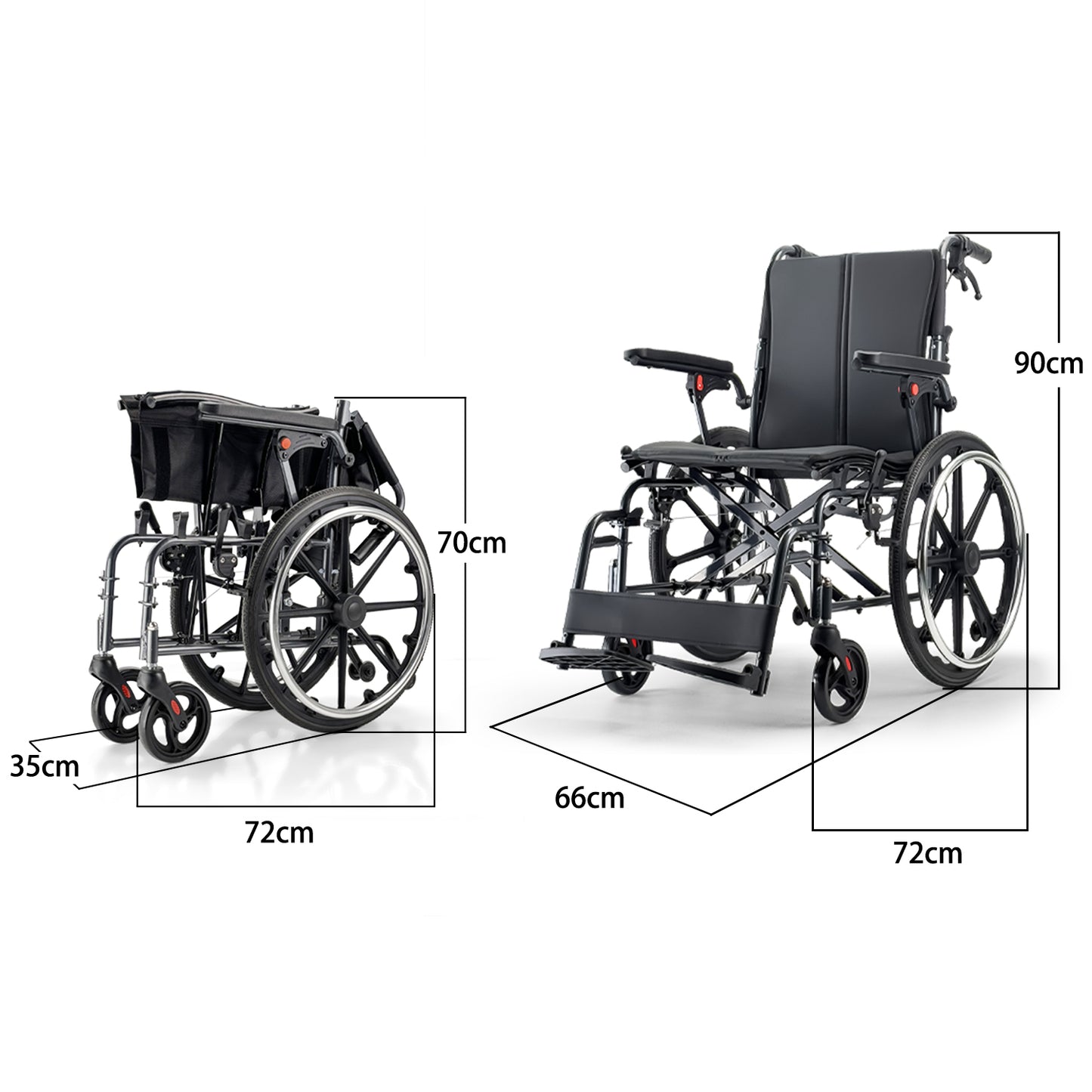 ByteTecpeak M4 Leichter manueller Rollstuhl aus Aluminiumlegierung mit Doppeltem Sitzpolster (Max Belastung 100kg)