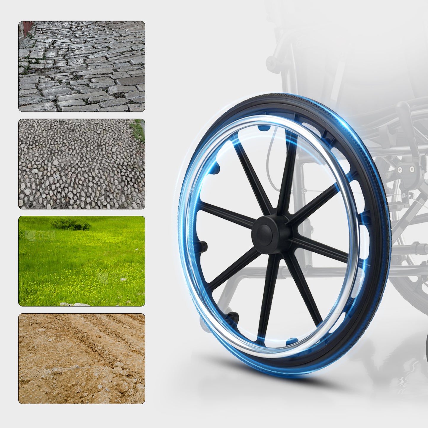 ByteTecpeak M4 Leichter manueller Rollstuhl aus Aluminiumlegierung mit Doppeltem Sitzpolster (Max Belastung 100kg)