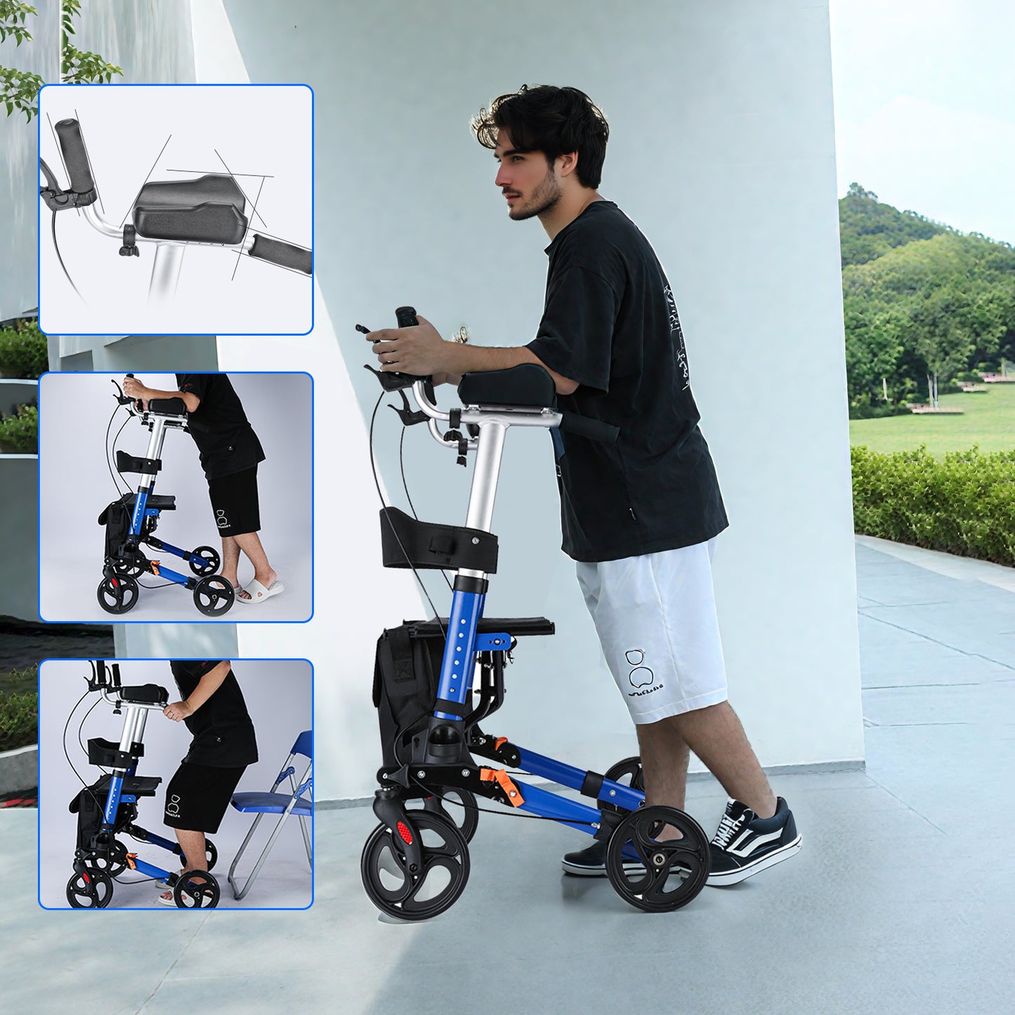 ByteTecpeak R2 Rollator Leicht & Faltbar mit Armstützen, Aluminium, bis 100 kg
