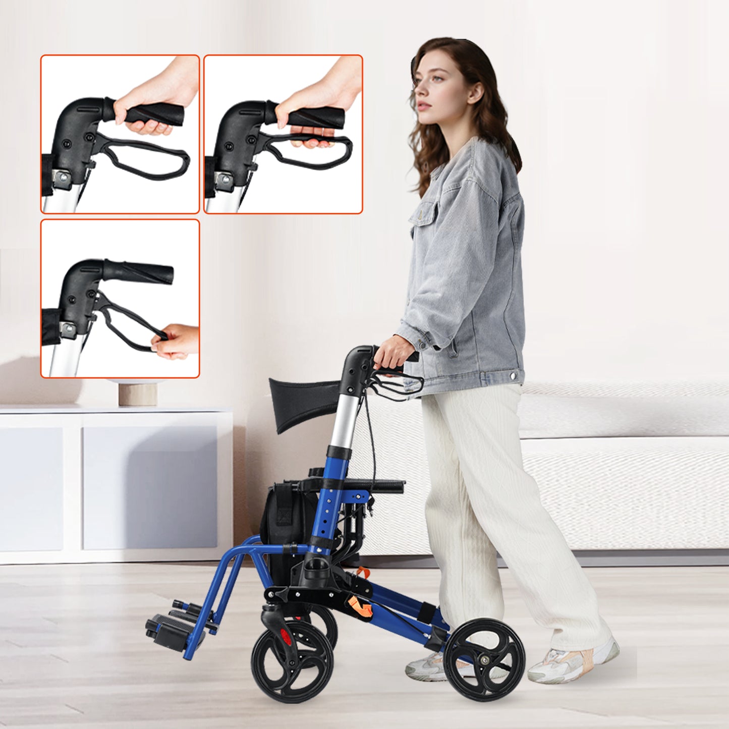 ByteTecpeak R3 Leichter faltbarer Rollator mit Sitz, Bremsen, Tasche