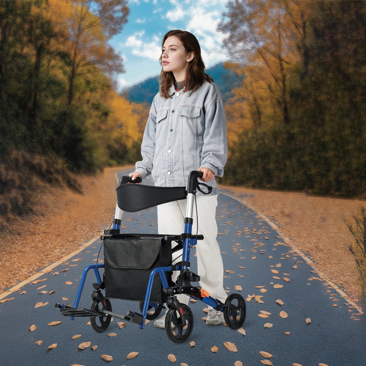 ByteTecpeak R3 Leichter faltbarer Rollator mit Sitz, Bremsen, Tasche