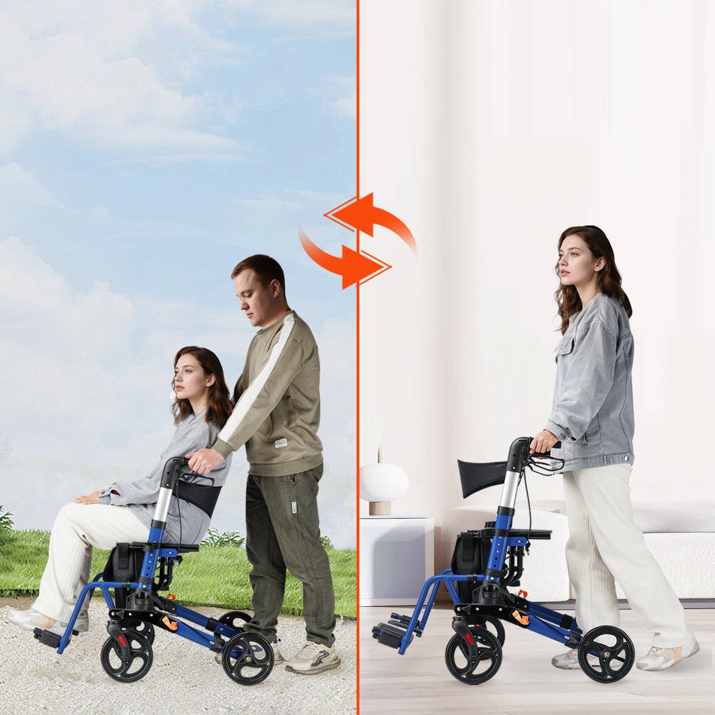 ByteTecpeak R3 Leichter faltbarer Rollator mit Sitz, Bremsen, Tasche
