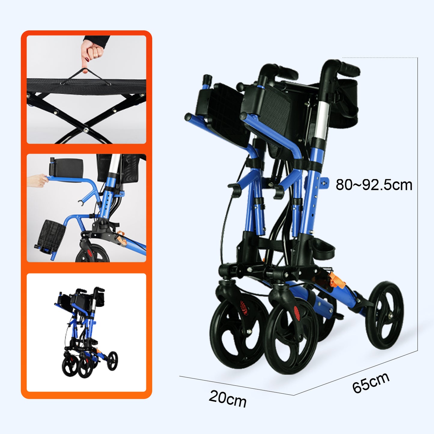 ByteTecpeak R3 Leichter faltbarer Rollator mit Sitz, Bremsen, Tasche