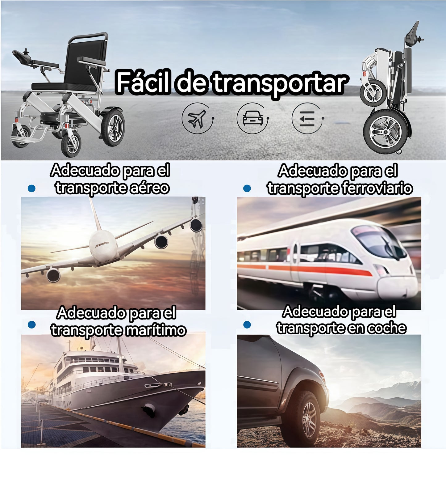 ByteTecpeak D03 Silla de ruedas eléctrica plegable, 30 km de autonomía