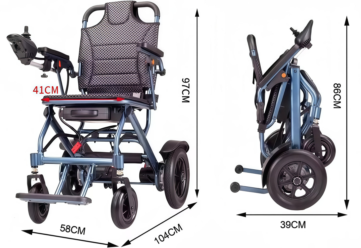 ByteTecpeak D04 Silla de ruedas eléctrica plegable- 17,9 kg, motor de 500 W, 20 km de autonomía